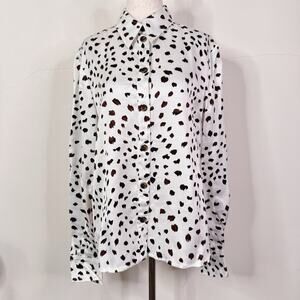 Carolina Herrera Polka Dot Button Down Blouse White Black Viscose Sz 6 NWT